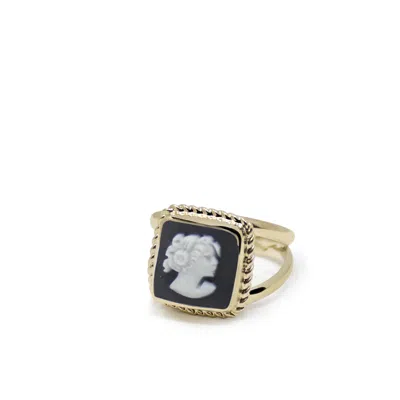 Vintouch Italy Women's Gold / Black The Beloved Gold-plated Black Cameo Ring In Multi