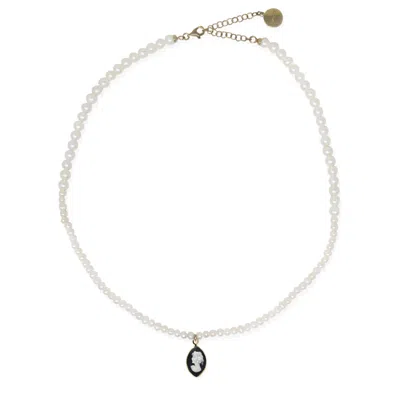 Vintouch Italy Women's Gold / Black / White Isabella Pearl And Black Cameo Necklace In Multi