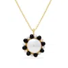 Vintouch Italy Women's Gold / Black / White Lotus Gold-plated Baroque Pearl And Onyx Necklace In Multi