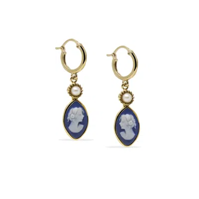 Vintouch Italy Women's Gold / Blue Isabella Gold-plated Blue Cameo Hoop Earrings In Multi