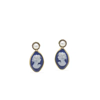 Vintouch Italy Women's Gold / Blue Isabella Gold-plated Blue Cameo Stud Earrings In Multi