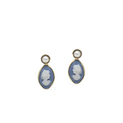 Vintouch Italy Women's Gold / Blue Isabella Gold-plated Sky Blue Cameo Stud Earrings In Multi
