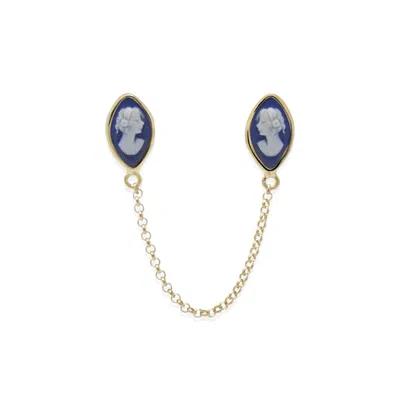 Vintouch Italy Women's Gold / Blue Little Lovelies Gold-plated Blue Cameo Single Earring In Multi