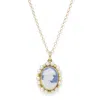 Vintouch Italy Women's Gold / Blue Little Lovelies Gold-plated Sky Blue Cameo Pearl Necklace In Multi