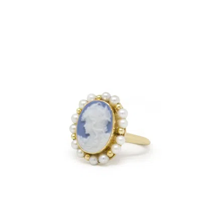 Vintouch Italy Women's Gold / Blue Little Lovelies Gold-plated Sky Blue Pearl Ring In Multi