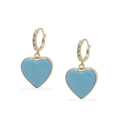 Vintouch Italy Women's Gold / Blue Love Is A Rainbow Gold Vermeil Turquoise Hoop Earrings In Multi