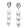 Vintouch Italy Women's Gold / Blue Portrait Of A Girl Sky Blue Cameo And Pearl Earrings In Multi