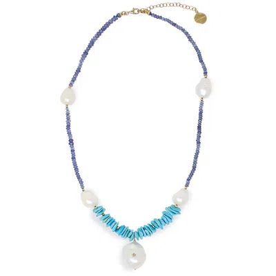 Vintouch Italy Women's Gold / Blue / White Capri Turquoise And Pearl Necklace In Multi