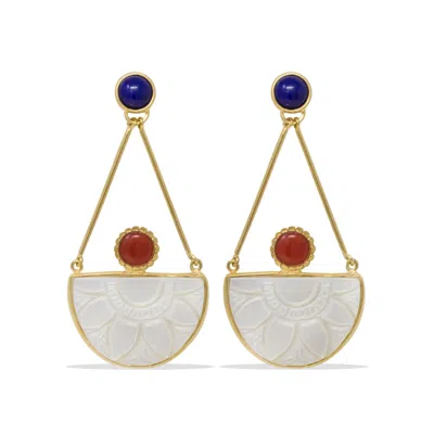 Vintouch Italy Women's Gold / Blue / White Opera Gold Vermeil Mother Of Pearl, Lapis & Carnelian Earrings In Multi