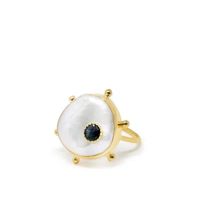 Vintouch Italy Women's Gold / Blue / White Rebel Rebel Blue Sapphire Stacking Ring In Multi