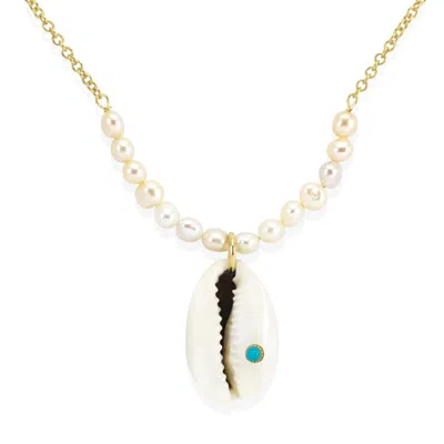 Vintouch Italy Women's Gold / Blue / White Turquoise & Cowrie Shell Necklace In Multi