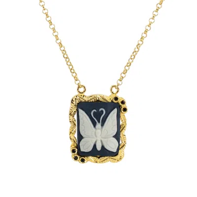 Vintouch Italy Women's Gold Butterfly Cameo Necklace