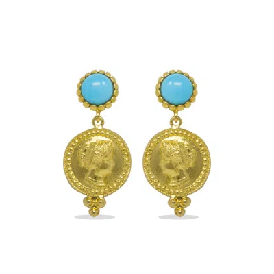 Vintouch Italy Women's Gold Cleopatra Earrings With Turquoise
