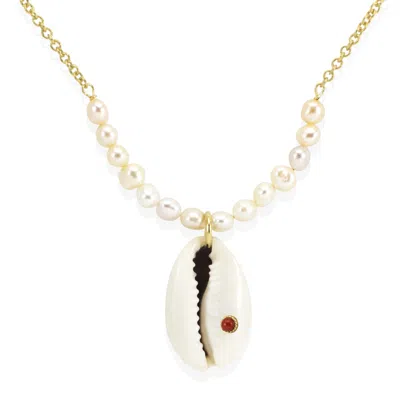 Vintouch Italy Women's Gold Coral & Cowrie Shell Necklace With Pearls