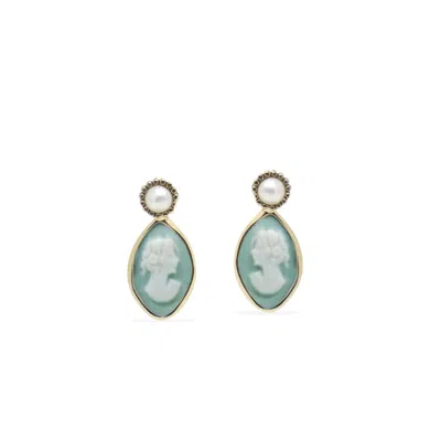 Vintouch Italy Women's Gold / Green Isabella Gold-plated Green Cameo Stud Earrings In Multi