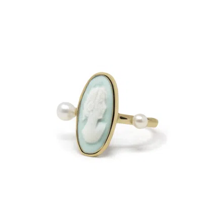 Vintouch Italy Women's Gold / Green Medea Gold-plated Green Cameo And Pearl Ring In Multi