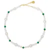 Vintouch Italy Women's Gold / Green / White Bianca Gold-plated Pearl And Malachite Necklace In Multi