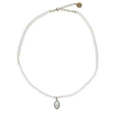 Vintouch Italy Women's Gold / Green / White Isabella Pearl And Green Cameo Necklace In Multi