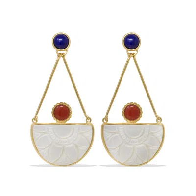 Vintouch Italy Women's Gold Opera Carnelian, Lapis & Mother Of Pearl Earrings