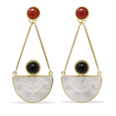 Vintouch Italy Women's Gold Opera Onyx, Carnelian & Mother Of Pearl Earrings