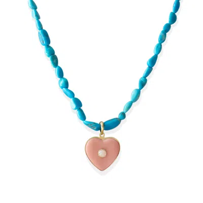 Vintouch Italy Women's Gold / Pink / Blue Happy Heart Turquoise Necklace
