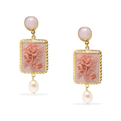 Vintouch Italy Women's Gold / Pink Eternal Bloom Cameo Earrings In Multi