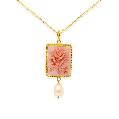 Vintouch Italy Women's Gold / Pink Eternal Bloom Cameo Necklace In Multi