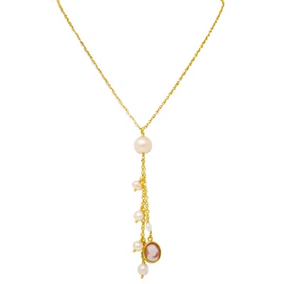 Vintouch Italy Women's Gold / Pink Gold Plated Mini Cameo & Pearl Necklace In Multi