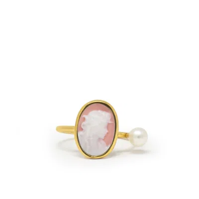 Vintouch Italy Women's Gold / Pink Gold-plated Pink Mini Cameo Ring With A Pearl In Multi