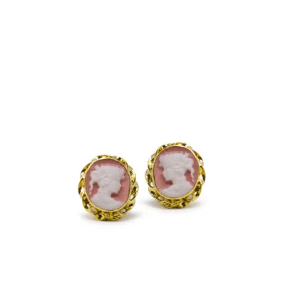 Vintouch Italy Women's Gold / Pink Gold-plated Pink Mini Cameo Stud Earrings In Multi