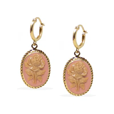 Vintouch Italy Women's Gold / Pink Gold-plated Pink Rose Cameo Hoop Earrings In Multi