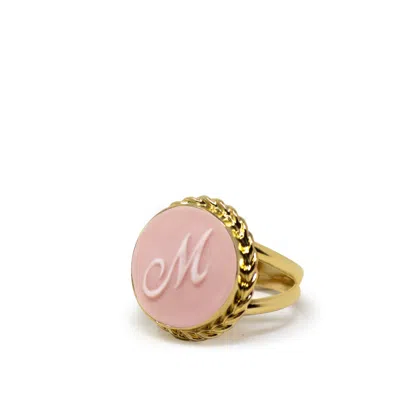 Vintouch Italy Women's Gold / Pink Gold Vermeil Pink Cameo Ring Initial M In Multi