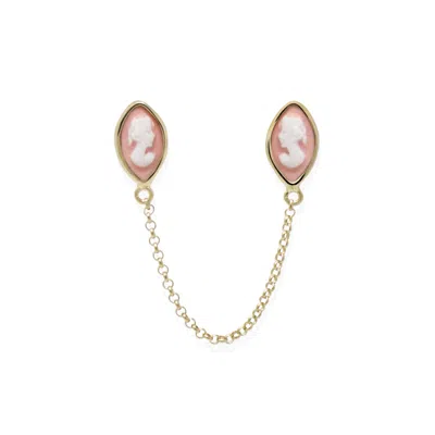 Vintouch Italy Women's Gold / Pink Little Lovelies Gold-plated Pink Cameo Single Earring In Multi