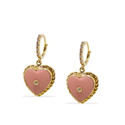 Vintouch Italy Women's Gold / Pink Lovelight Gold-plated Pink Heart Hoop Earrings In Multi