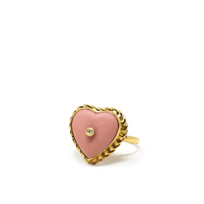 Vintouch Italy Women's Gold / Pink Lovelight Gold-plated Pink Heart Stacking Ring In Multi