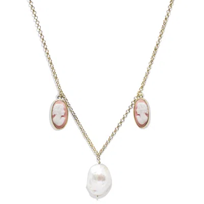 Vintouch Italy Women's Gold / Pink Medea Gold-plated Pink Cameo And Pearl Necklace In Multi