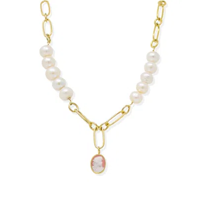 Vintouch Italy Women's Gold / Pink Simonetta Pink Cameo And Pearl Necklace In Multi