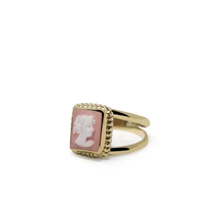 Vintouch Italy Women's Gold / Pink The Beloved Gold-plated Pink Cameo Ring In Multi
