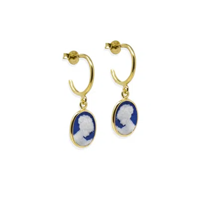 Vintouch Italy Women's Gold-plated Blue Mini Cameo Hoop Earrings