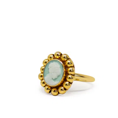Vintouch Italy Women's Gold-plated Green Mini Cameo Beaded Ring