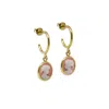 Vintouch Italy Women's Gold-plated Pink Mini Cameo Hoop Earrings In Pink