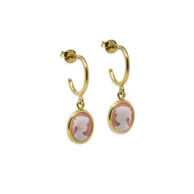 Vintouch Italy Women's Gold-plated Pink Mini Cameo Hoop Earrings