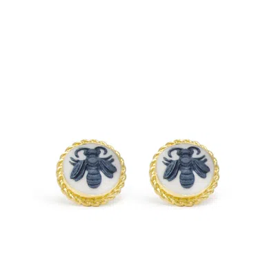 Vintouch Italy Women's Gold Queen Bee Cameo Stud Earrings