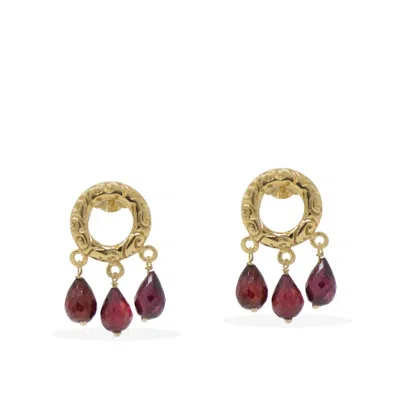 Vintouch Italy Women's Gold / Red Liberty Gold Vermeil Garnet Stud Earrings In Multi
