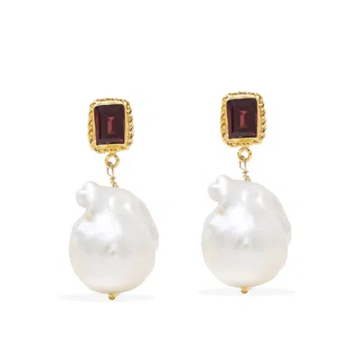 Vintouch Italy Women's Gold / Red Luccichio Gold Vermeil Garnet & Pearl Earrings In Multi