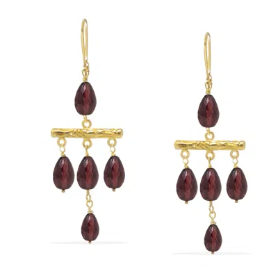 Vintouch Italy Women's Gold / Red Tiziana Gold Vermeil Garnet Earrings In Multi