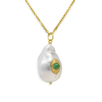 Vintouch Italy Women's Gold The Eye Green Emerald Pendant Necklace