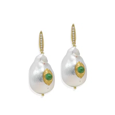 Vintouch Italy Women's Gold The Eye Pearl & Emerald Earrings