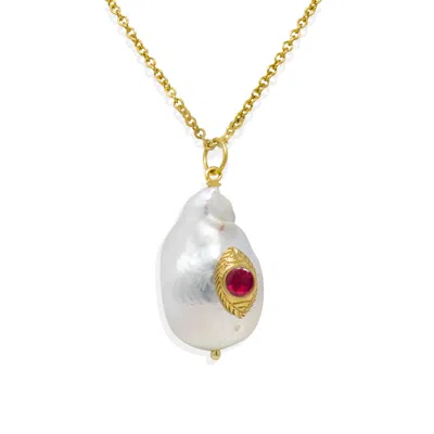 Vintouch Italy Women's Gold The Eye Pink Ruby Pendant Necklace