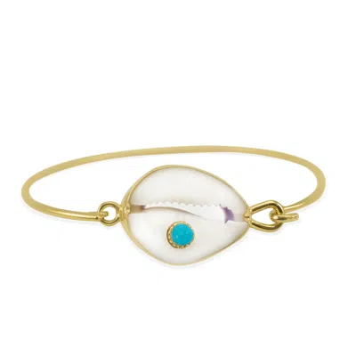 Vintouch Italy Women's Gold Turquoise & Cowrie Shell Cuff Bracelet
